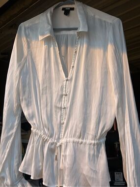 PAIGE White Drawstring Peplum Button Blouse